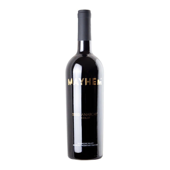 Bottle of 2022 Mayhem Anarchy Merlot