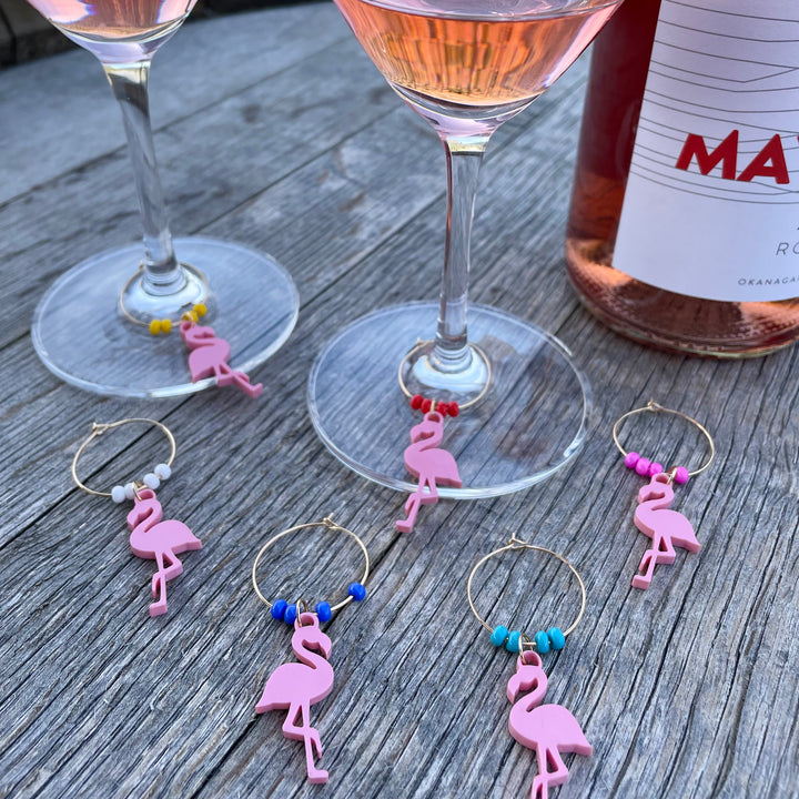 Group of six Flamingo Wine Charms